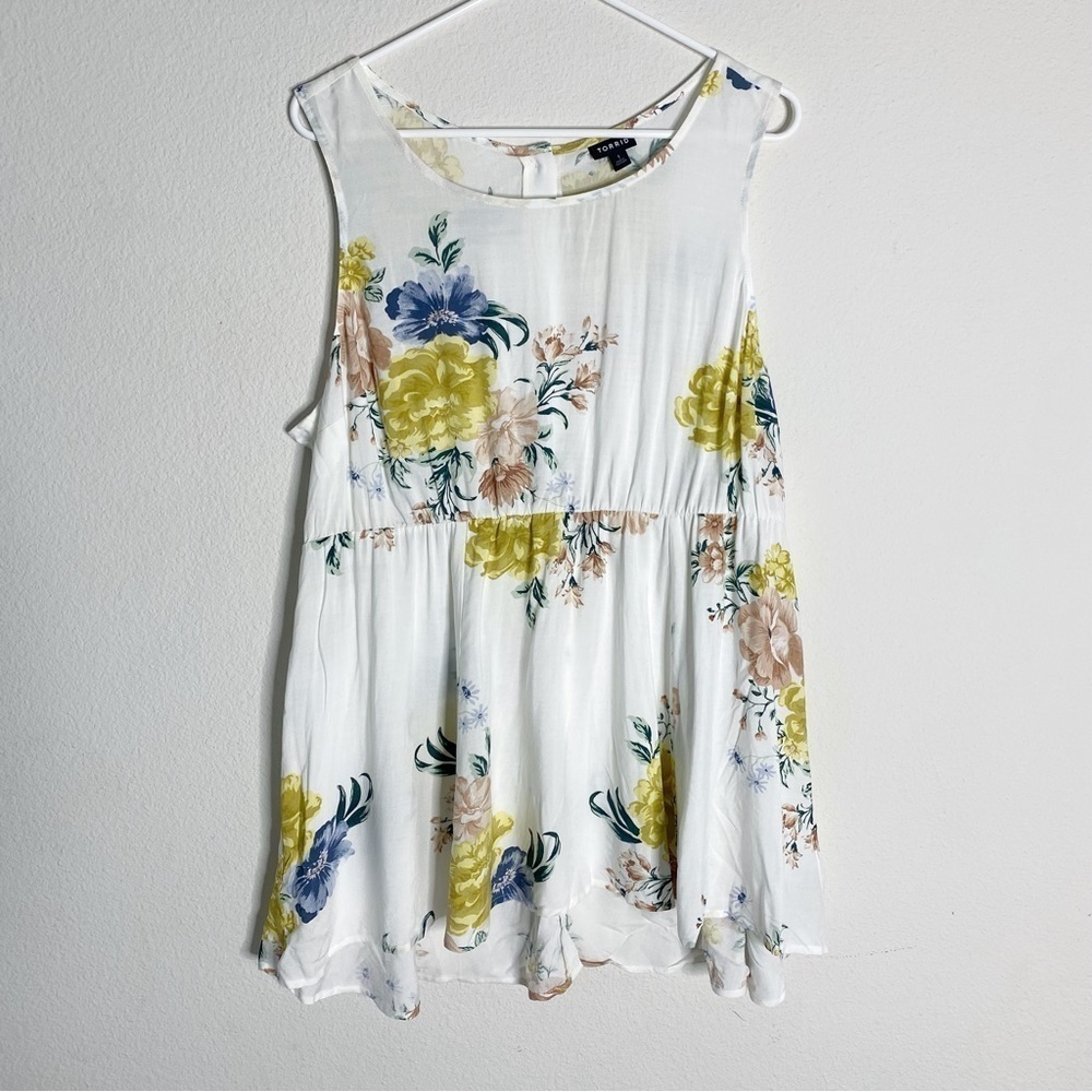 Torrid button back floral white yellow mini dress size plus 1